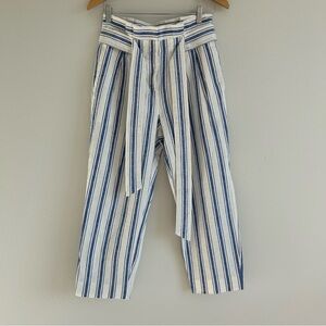 Boden St. Ives Paperbag Linen Blue White Stripe High Rise Straight Leg Pants 4P